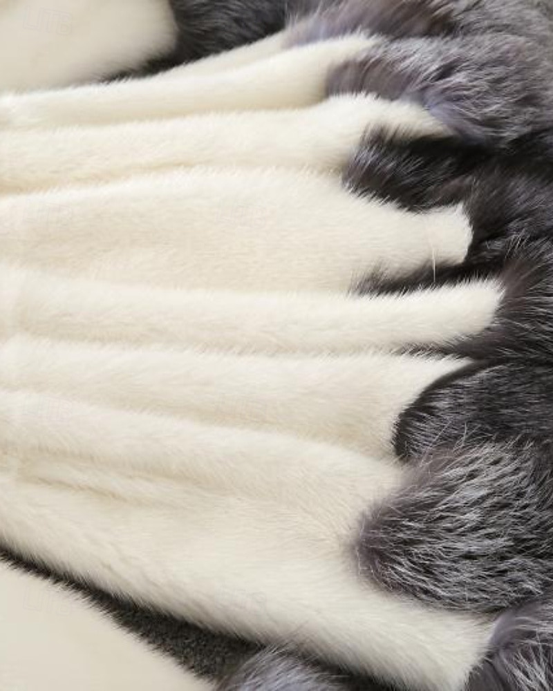 Dame Fuskepels Hold Varm Bekvem Lapper Lomme Knapper Pelskrage Mote Fargeblokk utendørs Feriereise Ferie Ut på byen Lang Med hette Normal Langermet Yttertøy Svart Hvit Høst Vinter 2026 - BHD 23.46 –P4