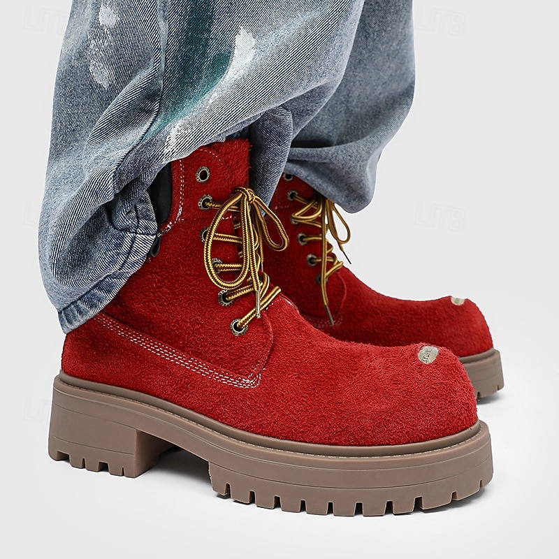 Per uomo Stivali Stivali da Lavoro Camminata Vintage Quotidiano PU Aumento Altezza Confortevole Stivali a Metà Polpaccio Allacciatura Tessuto almond Marrone scuro Nero Autunno Inverno del 2026 a $89.99 –P6