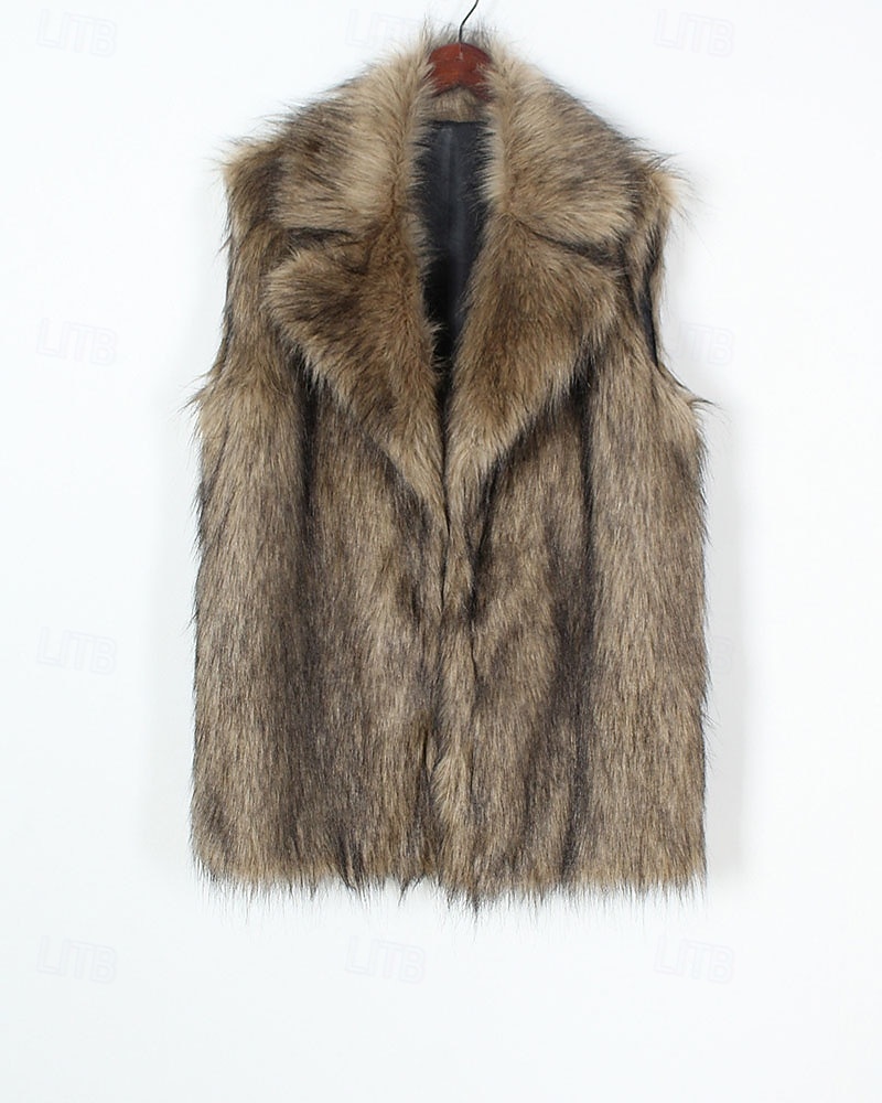 Women's Vest Faux Fur Coat Warm Comfortable Furs & Leathers Casual Color Gradient Vacation Street Casual Daily Wear Long Turndown Regular Fit Sleeveless Outerwear Black White Brown Fall Winter 2026 - $21.99 –P3