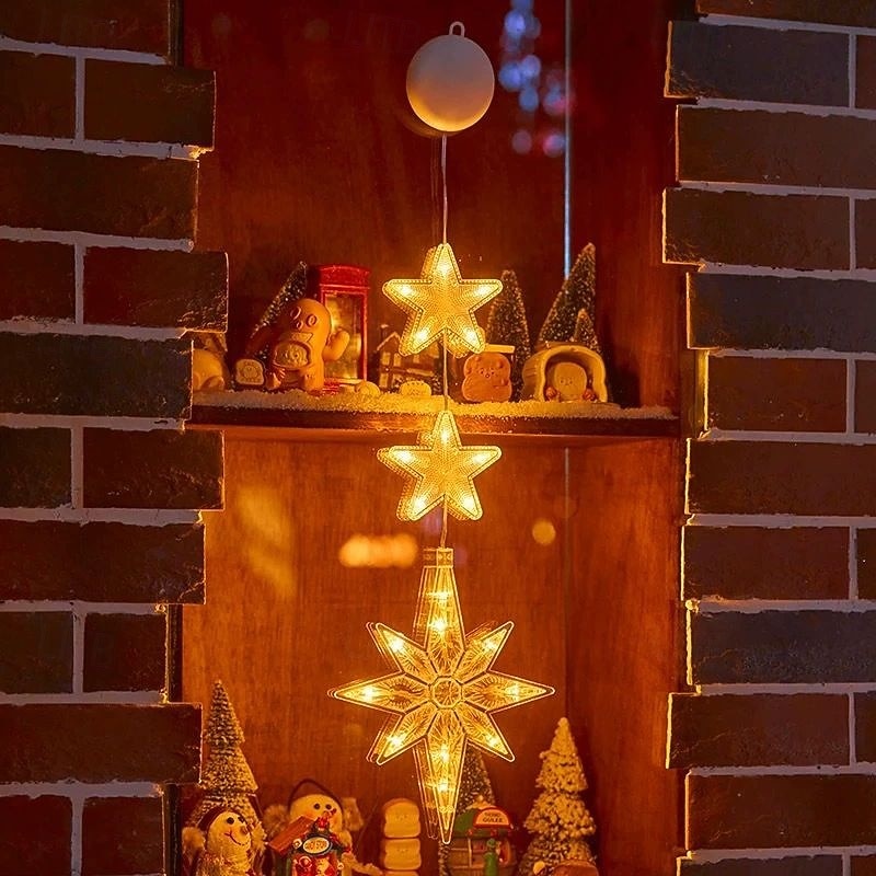 Luz de Janela de Natal 1PC com Bateria Luz de Cortina Branca Quente Suspensa com Ventosa Luz de Árvore de Natal e Estrela para Decoração de Janela em Festa de Natal e Ano Novo de 2025 por $11.99 –P8