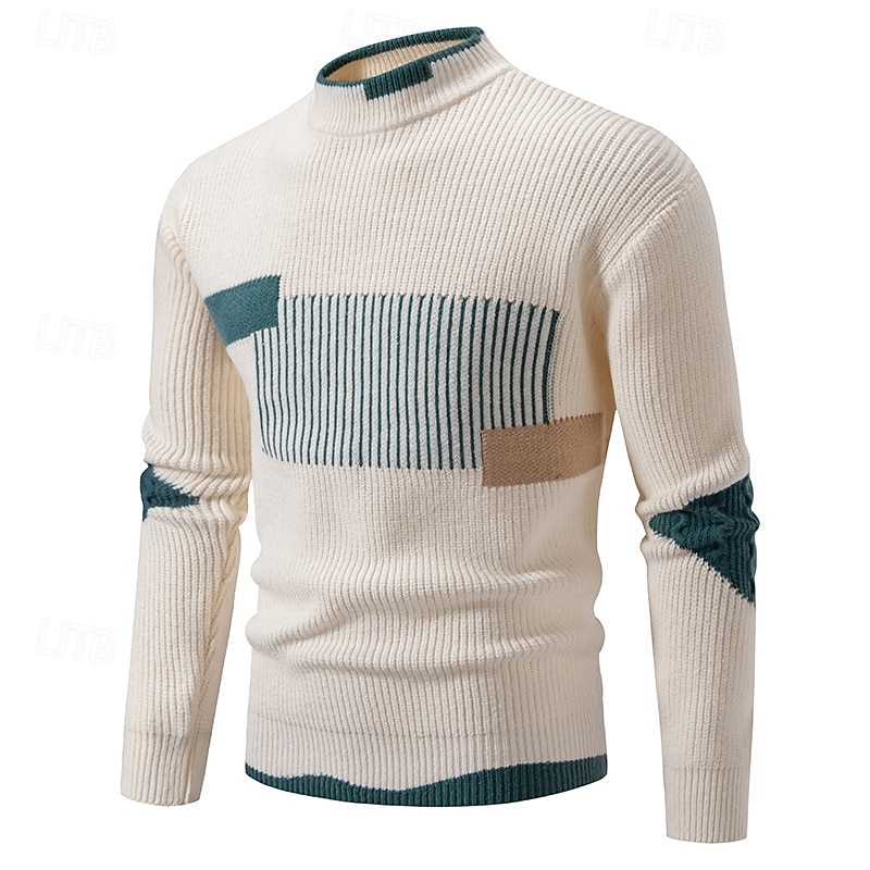Herren Pullover Strickpullover Gerippt Stricken Normale Oberteile Gestrickt Farbblock Rundhalsausschnitt Mode Basic Urlaub Alltagskleidung Bekleidung Herbst Winter Schwarz Weiß S M L 2025 - $37.99 –P4