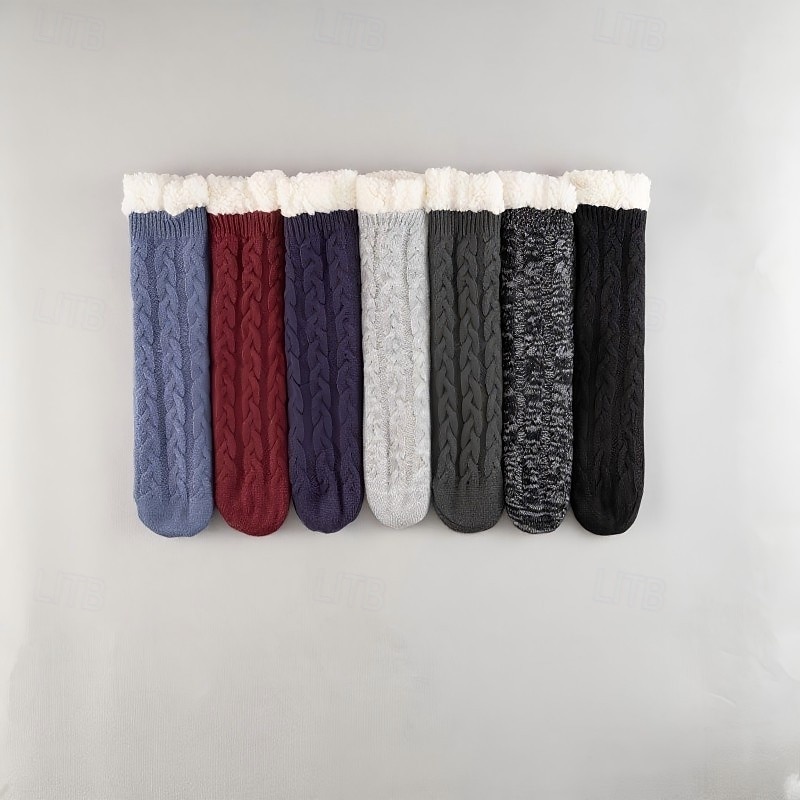 Zimní silné chlupaté podlahové ponožky, protiskluzové teplé vnitřní pantofle pro muže a ženy, útulné flanelové domácí ponožky do poloviny lýtek 2026 - $9.99 –P3