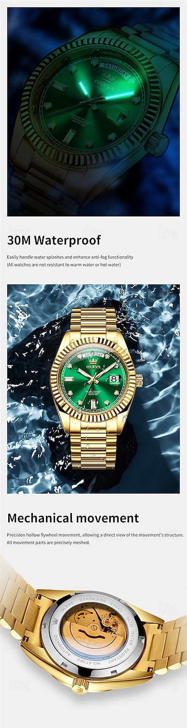 OLEVS Мужские механические часы Роскошная мода Камни бизнес Светящийся календарь Водонепроницаемые часы на стальном ремешке 2026 - $126.99 –P4