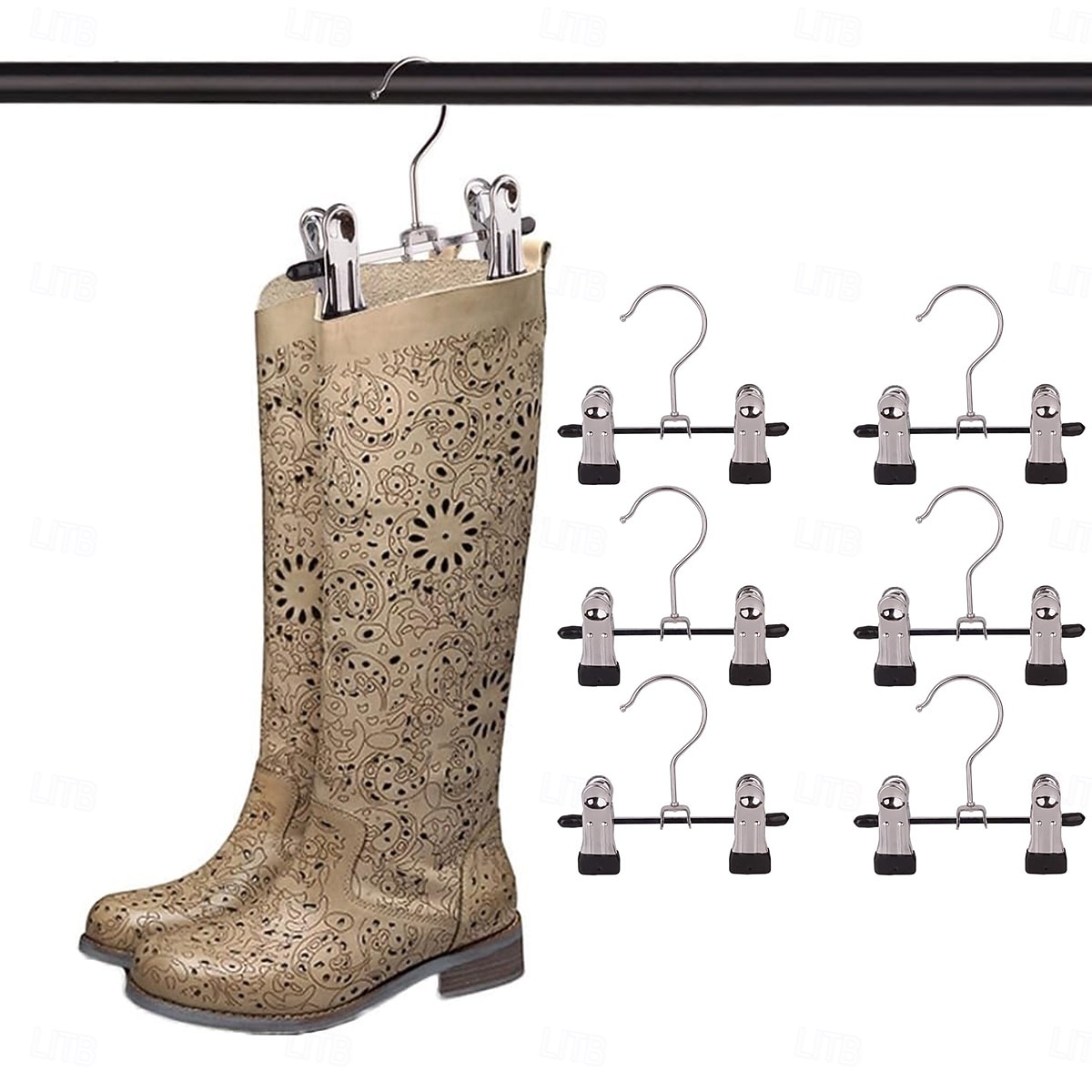 6 ks nastavitelný nerezový botník/složka na kalhoty/multifunkční přenosný cestovní prádelní stojan/pračka/háčky/sponky/ponožky/boty/sada 6 kusů (6) 2026 - $15.99 –P1