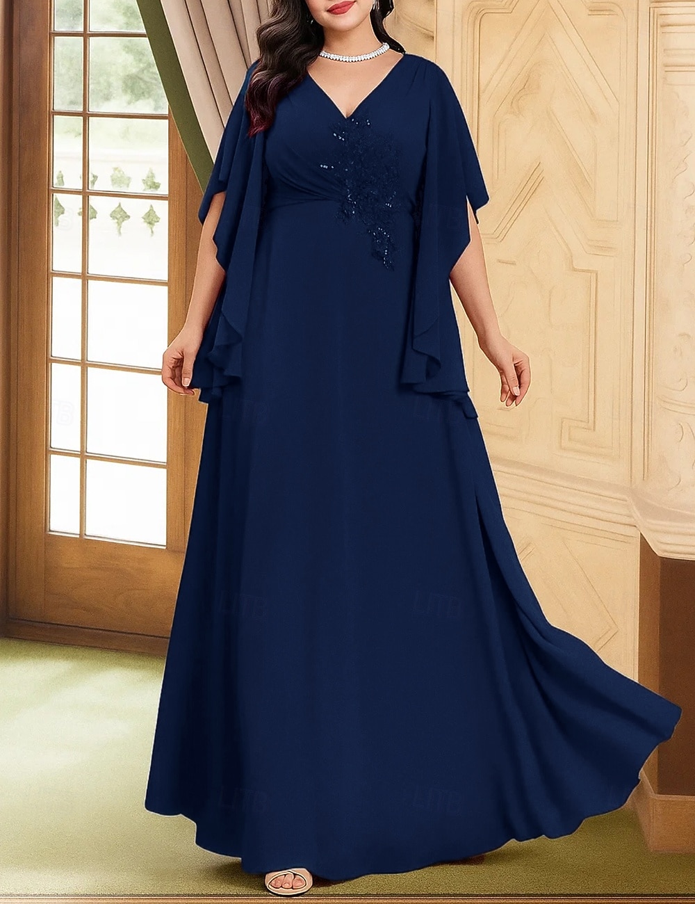A-Line Abito da Sposa per Invitate Lunghezza Piena Abiti Formali Abito da Sera Abito Madre della Sposa Manica Lunga V Neck Elegante Vintage Festa Chiffon con Perline del 2026 a $126.99 –P5