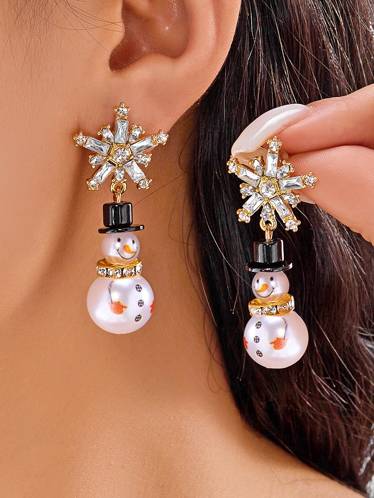 Julörhängen i legering för kvinnor med snögubbe- och snöflingedesign, perfekta för högtidsmode och festliga presenter 2026 - $5.99 –P2