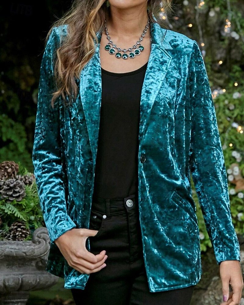 Damen Blazer Samtblazer Bequem Tasche Knöpfe Mode Einfach Party Party / Abend Regulär Umlegekragen Normale Passform Langarm Oberbekleidung Marineblau Schwarz Wein Frühling Herbst 2025 - $28.99 –P3