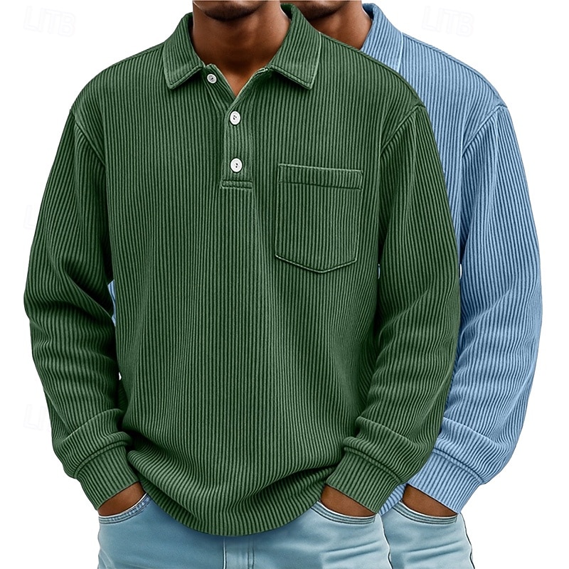 2 stk. herre kordfløyelsskjorte poloskjorter fritid sport jakkeslag langermet mote basis fargeblokk 2-delt flerpakning høst vår &høst alle årstider vanlig passform 2025 - $37.99 –P8