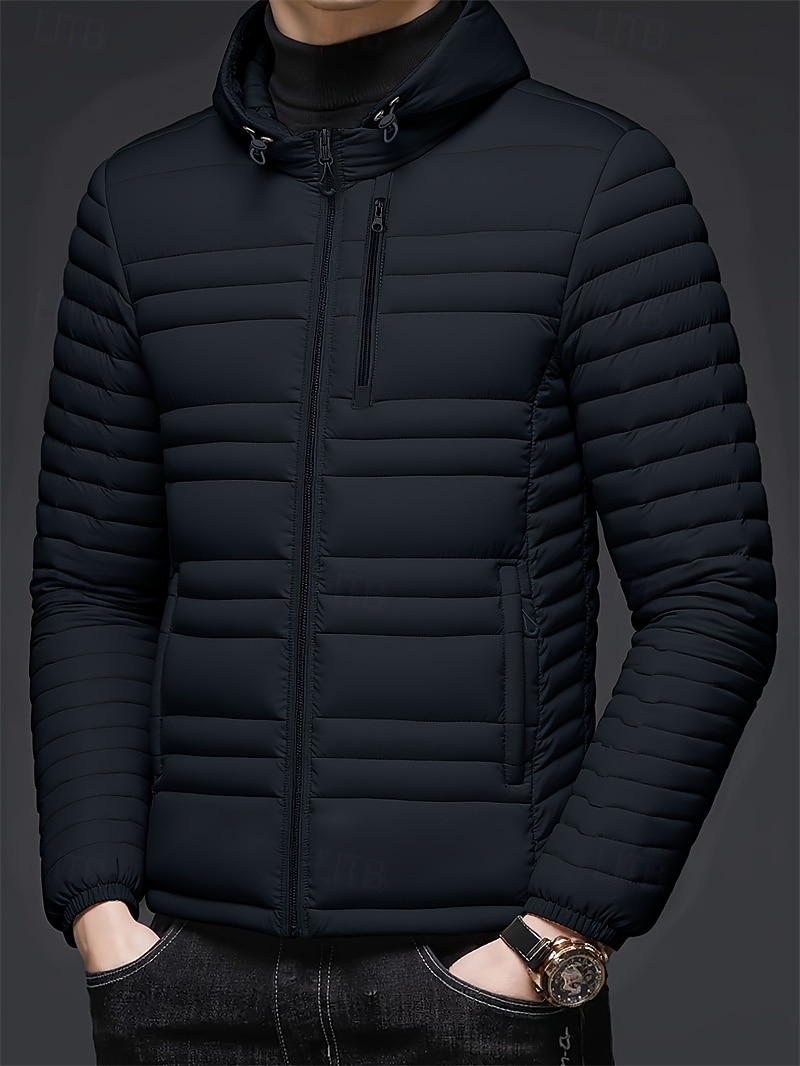 Bărbați Palton de iarnă Geacă puffer Jachetă căptușită Buzunar Poliester Vacanță Purtare Zilnică Dată Regulat Modă Casual Comfortabil Termic cald Iarnă Culoare solidă / simplă Negru Albastru piscin 2026 - $56.99 –P10