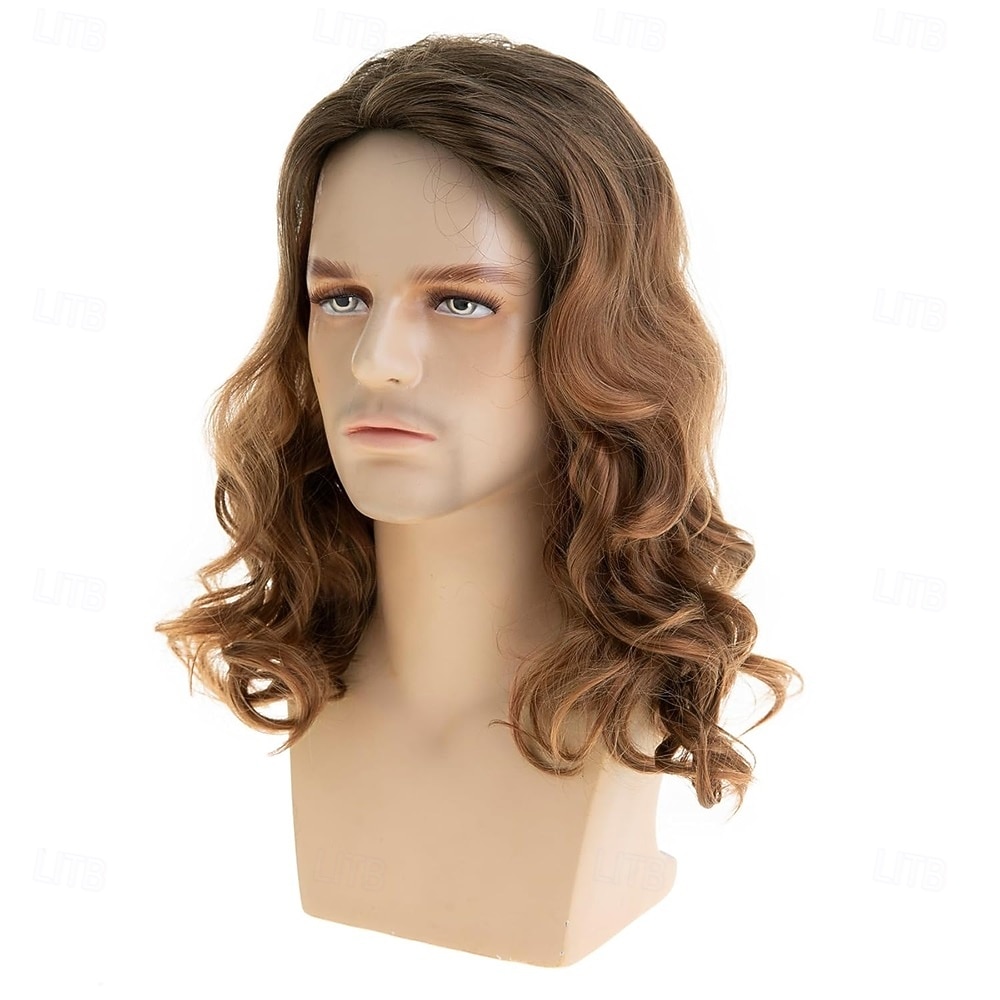 hosszú, hullámos, barna parókák férfiaknak szintetikus, hőálló cosplay halloweeni jelmez paróka világosbarna 2026 - $23.99 –P4