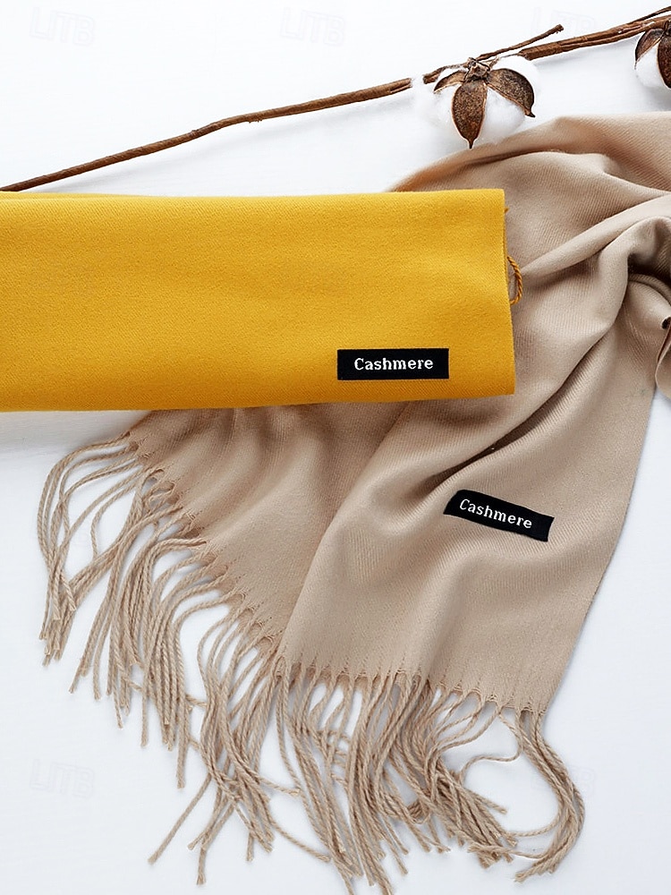 Eșarfă de Crăciun pentru femei, cu aspect de cașmir, șal de iarnă moale din imitație de cașmir cu ciucuri, eșarfă caldă de culoare uni pentru sărbători, exterior și purtare zilnică 2025 - $11.99 –P7