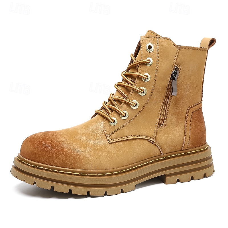 Miesten Bootsit Maiharit Kävely Vintage Päivittäin PU Mukava Säärisaappaat Nauhat Musta Keltainen Syksy Talvi 2026 - $64.99 –P7