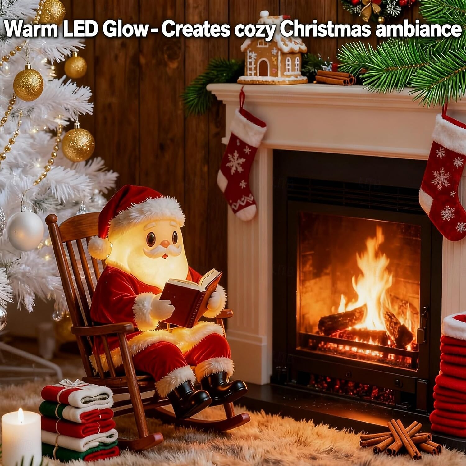 Vánoční světla Santa Claus čtou knihu lampa Santa čtou knihu lampa roztomilá osvětlená socha Santa vintage vánoční stolní dekor vintage noční světlo pro vánoční párty domácí dekoraci 2025 - $41.99 –P8