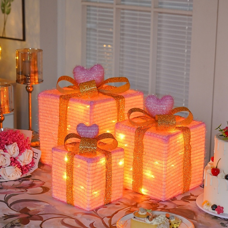 3 Pcs Christmas LED with light bow glowing gift box, indoor and outdoor party atmosphere decoration light props ornament, 8-function waterproof battery box, 15.5/20.5/25.5CM 2025 - CAD $32.99 –P5