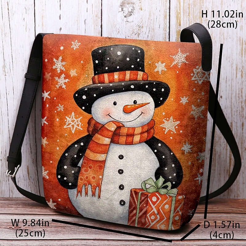 Kerst sneeuwpop crossbody tas voor dames - sneeuwpop en sneeuwvlok print voor het winkelen tijdens de feestdagen, kerstfeestjes en winteruitjes 2026 - $19.99 –P7