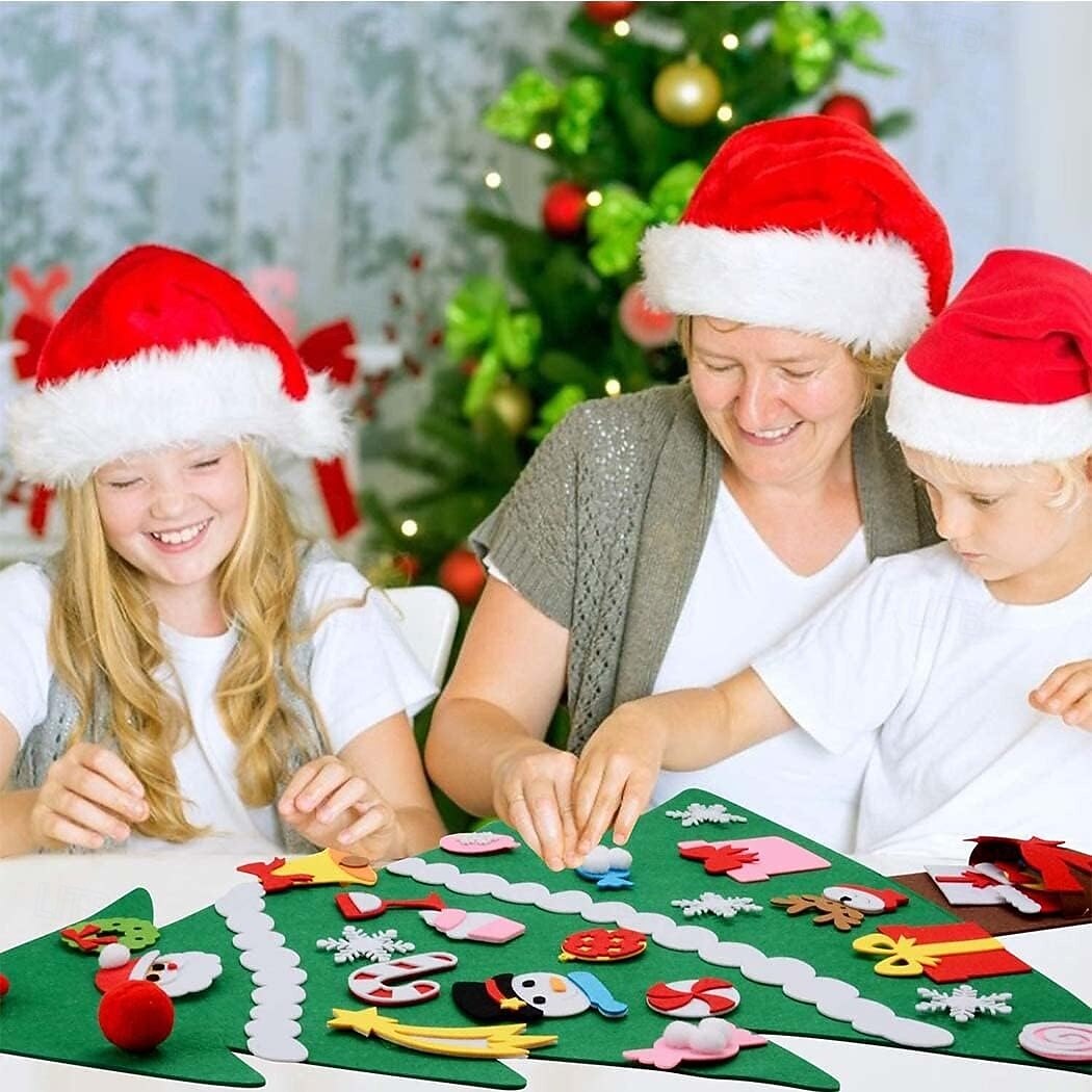 Felt Christmas Tree Set with Led String Light, 3.2ft Wall Hanging DIY Xmas Decorations Tree with Detachable Ornaments Snowman Christmas Decorations New Year Gift for Kids Boys and Girls Home 2025 - $17.99 –P3
