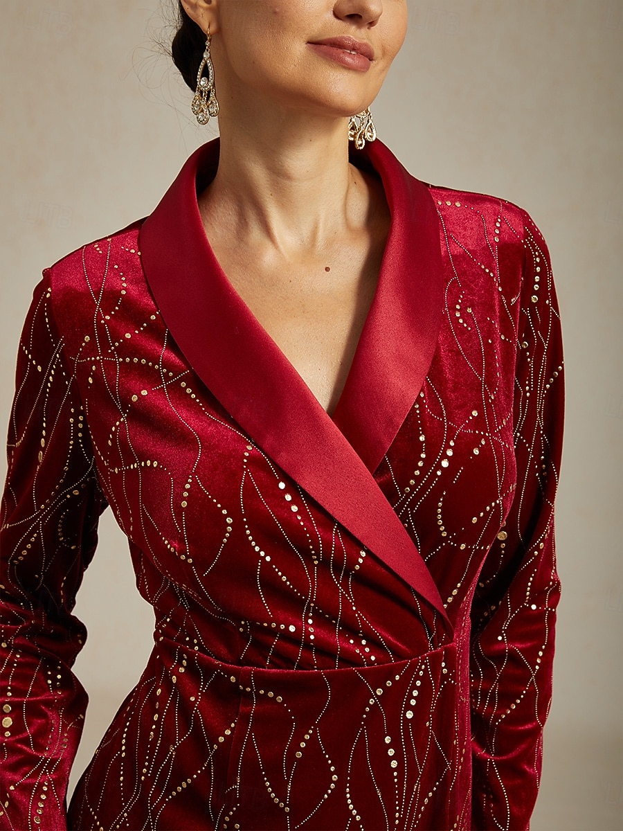 Christmas Women's Midi Dress Blazer Dress Shift Dress Velvet Dress Glitter Elegant Birthday Party Cocktail Party Regular Fit Polka Dot Long Sleeve V Neck Wine Spring Winter 2026 - $59.99 –P2