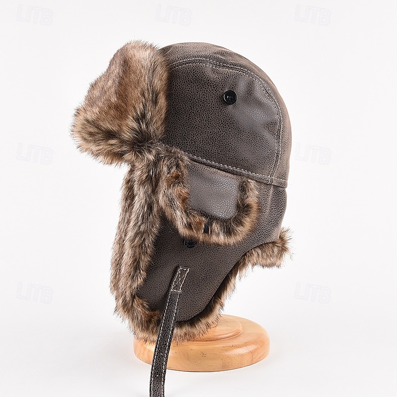 Męskie Uszanka Czapka Uszanka Kapelusz lotniczy Czapka z klapką na uszy Zimowy skórzany kapelusz Czarny Kawowy Skóra PU Polar Moda Współczesny współczesny Dzienne zużycie Randka Jednolity/zwykły kolor 2026 - $29.99 –P4