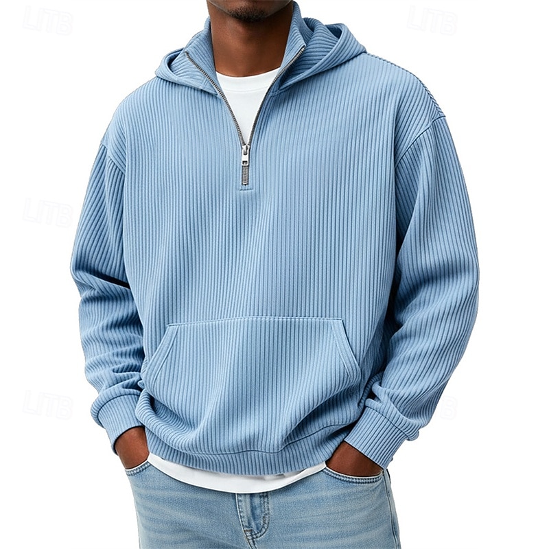 Męskie Bluza z Kapturem Bluza z kapturem na zamek błyskawiczny Czarny Biały Czerwony Granatowy Ciemnozielony Kaptur Równina Kieszeń Quarter Zip Sport i turystyka Codzienny Święto Sztruks Poliester 2025 - $33.99 –P3