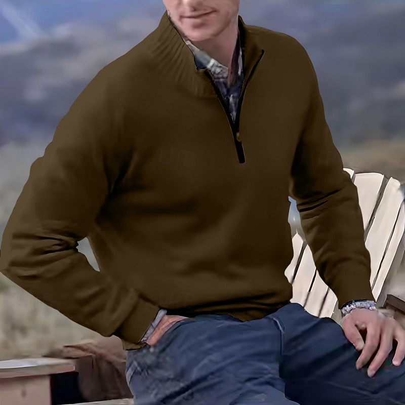 2026年 男性用 ニット プルオーバーセーター クォータージッププルオーバーセーター リブ ニット レギュラートップス ニット スリムフィット 平織り スタンドカラー ニット コンテンポラリー カジュアル デイリーウェア 衣類 秋 ディープパープル レイクブルー M L XL  コレクション – $30.99 –P12