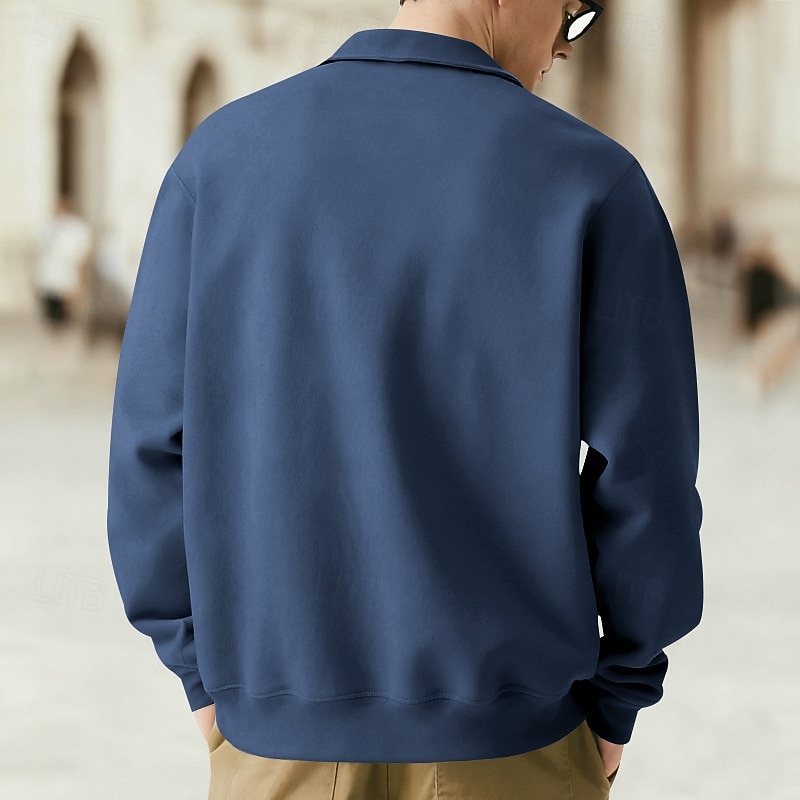 Men's Polo Shirts Golf Shirt Business Casual Ribbed Polo Collar Long Sleeve Fashion Basic Solid Color Buttons Front Pocket Summer Spring &  Fall All Seasons Regular Fit Dark Grey Denim Blue Black 2025 - $21.99 –P2