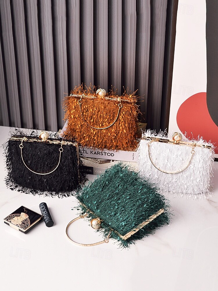 Damska torebka na imprezę świąteczną – elegancka wieczorowa torebka z piórami w kolorze czerwonym i zielonym, ze złotym uchwytem i perłowym zapięciem – świąteczny prezent dla kobiety – szykowny, świąteczny styl na uroczystości bożonarodzeniowe 2026 - $26.99 –P5