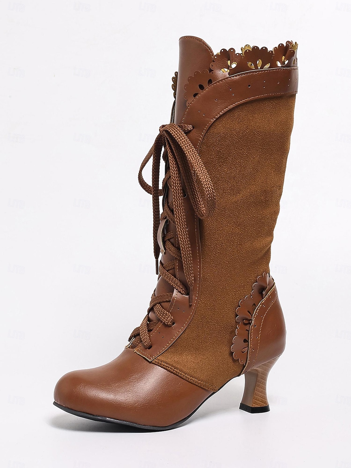 Women's Black Victorian Edwardian Style Knee High Lace-Up Boots with Scalloped Trim and Kitten Heel - 1920s Retro Gothic Dress Boots for Ladies, Perfect for Cosplay, Steampunk & Historical Reenactment 2025 - $59.99 –P4