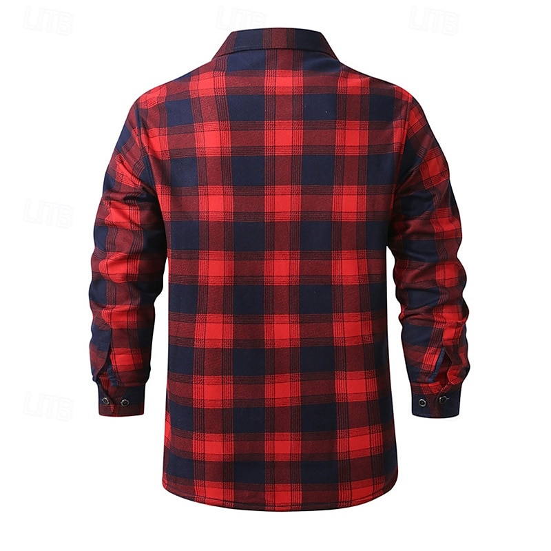 Hombre Camisa Camisa casual Camisa de franela Camisa de lana Abotonar la camisa Rojo Color Caquí Gris Manga Larga Plaid Diseño Vacaciones Festivos Bolsillo Ropa Poliéster Moda Mantiene abrigado 2026 - $29.99 –P4