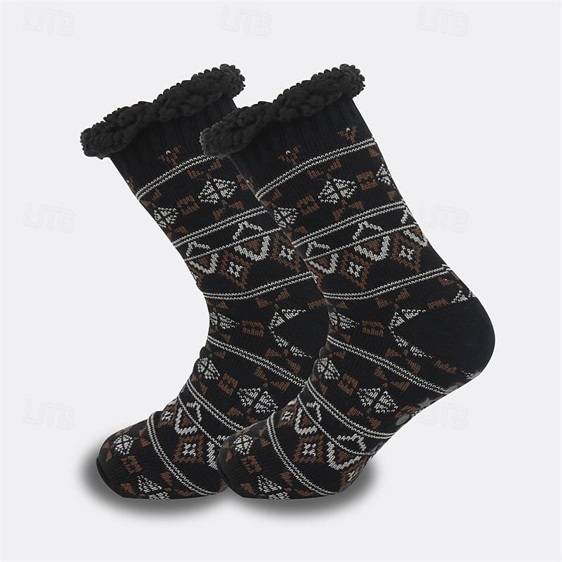 Herren 1 Paar Socken Socken mit Sherpa-Futter Freizeitsocken Wintersocken Schwarz Weiß Farbe Geometrisch Tarnung Urlaub Täglich Basic Warm Winter Mode Ethnisch 2026 - $8.49 –P1