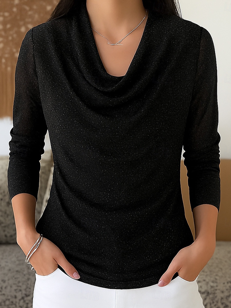 Per donna Camicia Glitter Rete Elegante Essenziale Casual Manica Lunga Scollo a Cascata Top Regolari Blu Nero Giallo Rosso Viola Primavera, Autunno, Inverno, Estate del 2026 a $27.99 –P3