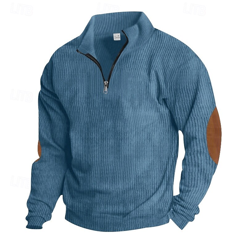 Voor heren Sweatshirt Corduroy Trui met capuchon Stoppen Sweatshirt met kwartrits Abrikoos Spijkerbroekblauw Zwart Wit Leger Groen Opstaande boord Effen Lapwerk Kleurenblok Sport & Outdoor Casual 2026 - $24.99 –P5