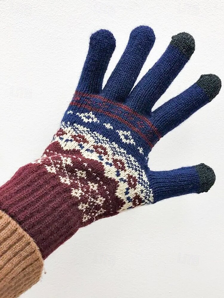 мужские рождественские перчатки для сенсорных экранов – теплые перчатки на флисовой подкладке с скандинавским вязаным рисунком – многоцветные варианты – идеально подходят для подарков на праздники и зимних мероприятий 2026 - $11.99 –P3