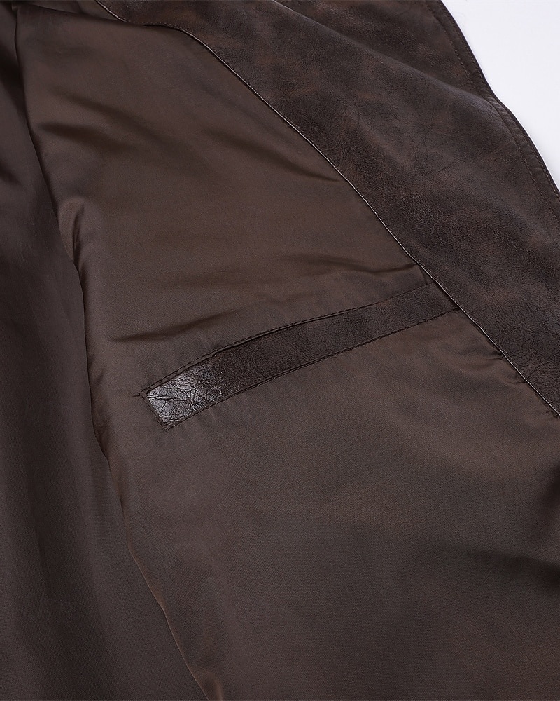 Herren Kunstlederjacke Bikerjacke Motorradjacke Urlaub Täglich Winddicht Warm Tasche Frühling Herbst Einfach Mode Klassisch Revers Regulär Schwarz Kaffee Jacken 2026 - $75.99 –P12