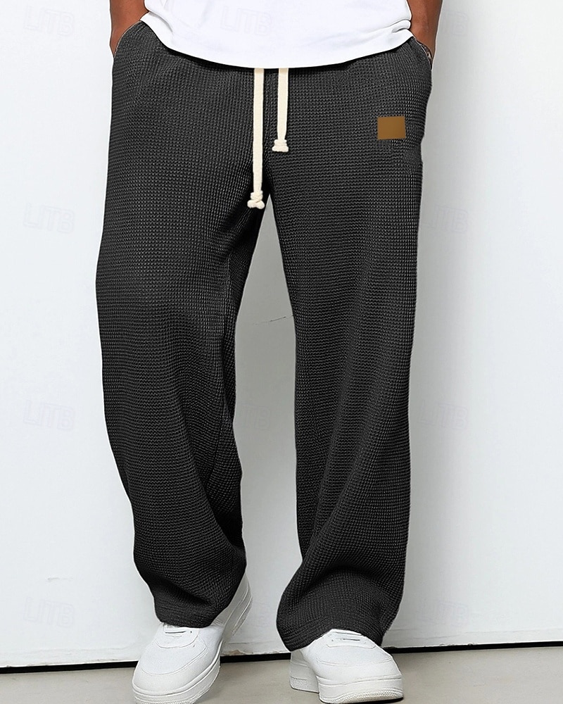 Herr Joggingbyxor Långbyxor Träningsbyxor med raka ben Våffelbyxor Snörning Ficka Elastisk midja Slät Komfort Utomhussport Dagligen Mode Ledigt Mörkbrun Svart Microelastisk 2025 - $22.99 –P2