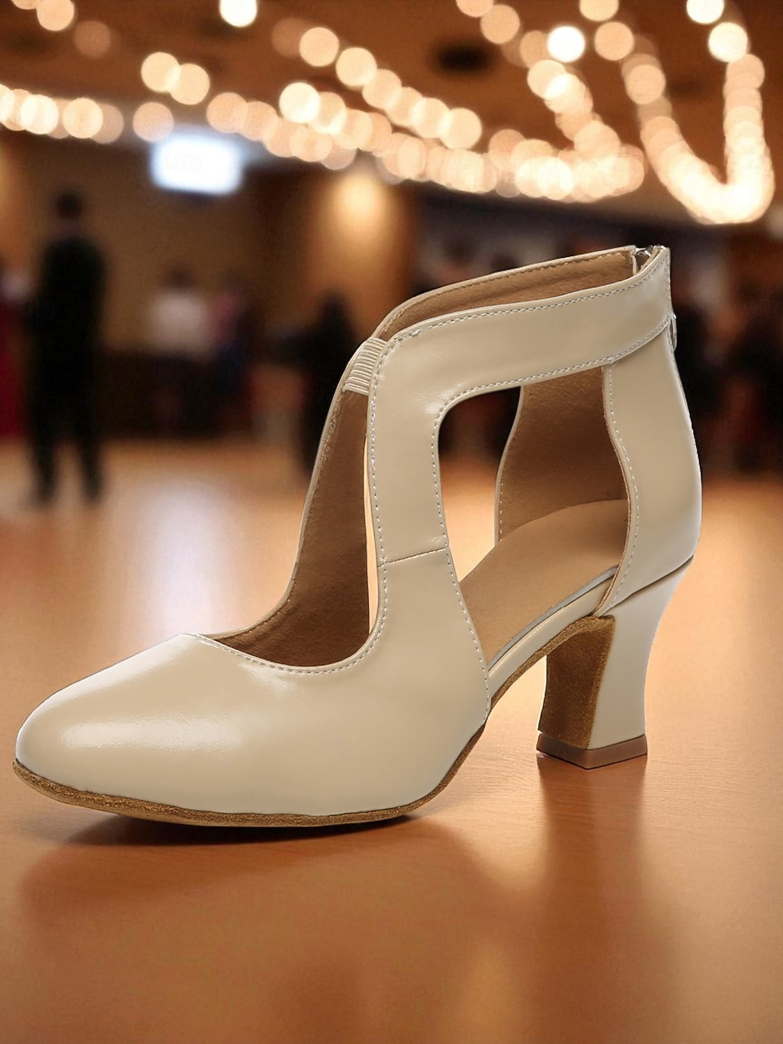 Women's Beige Patent Leather Ballroom Dance Shoes - Closed Toe Mid Heel Pumps with Cutout Design for Gatsby Ball & Professional Dance Party 2026 - $64.99 –P2