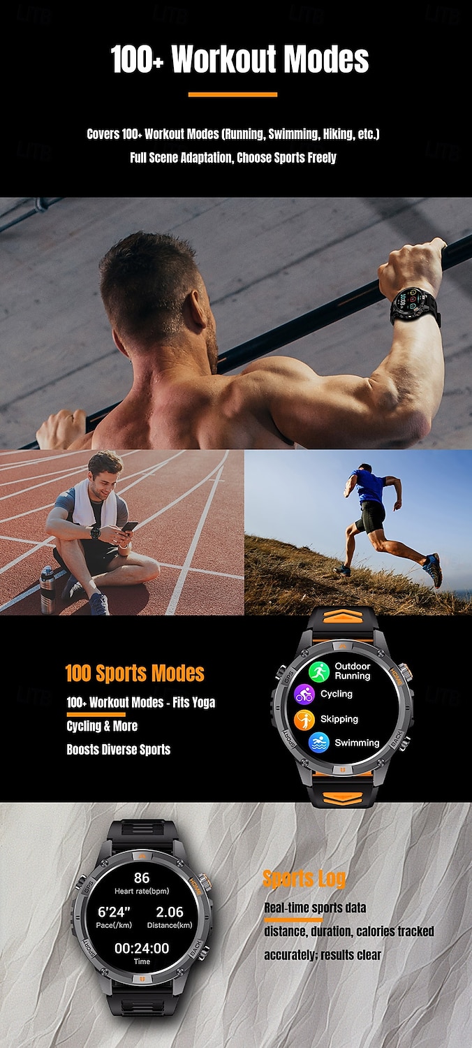 ساعة ذكية 2025 بنظام تحديد المواقع العالمي (GPS) بشاشة 1.46 بوصة مزودة ببوصلة ومصباح يدوي وبلوتوث ومكالمات وبطارية 580 مللي أمبير في الساعة ومقاومة للماء وتتبع اللياقة البدنية وساعة رياضية ذكية 2025 - $51.99 –P6