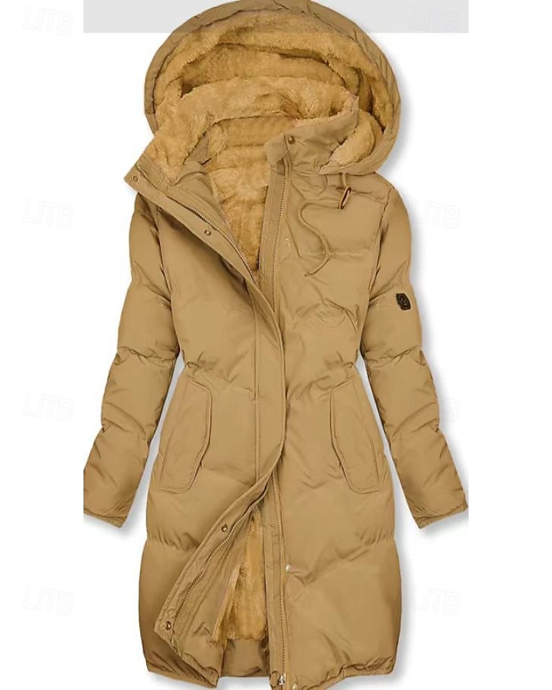 Dam Anorak Håller värmen Bekväm Dragkedja Ficka Ledigt Slät Utomhus Semester Dagliga kläder Utekväll Lång Huva Normal Långärmad Ytterkläder Svart Gul Grön Höst Vinter 2025 - $85.99 –P3