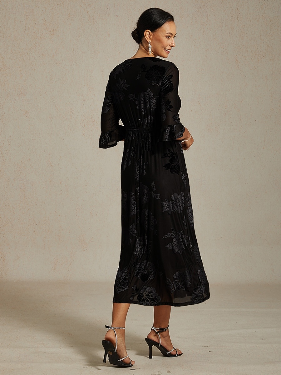 Sukienka midi z weluru dla kobiet sukienka w kształcie litery A elegancka na urodziny na koktajlową imprezę dla gościa weselnego welurowa codzienna regularny krój kwiatowa pół rękaw dekolt w 2025 - $89.99 –P4