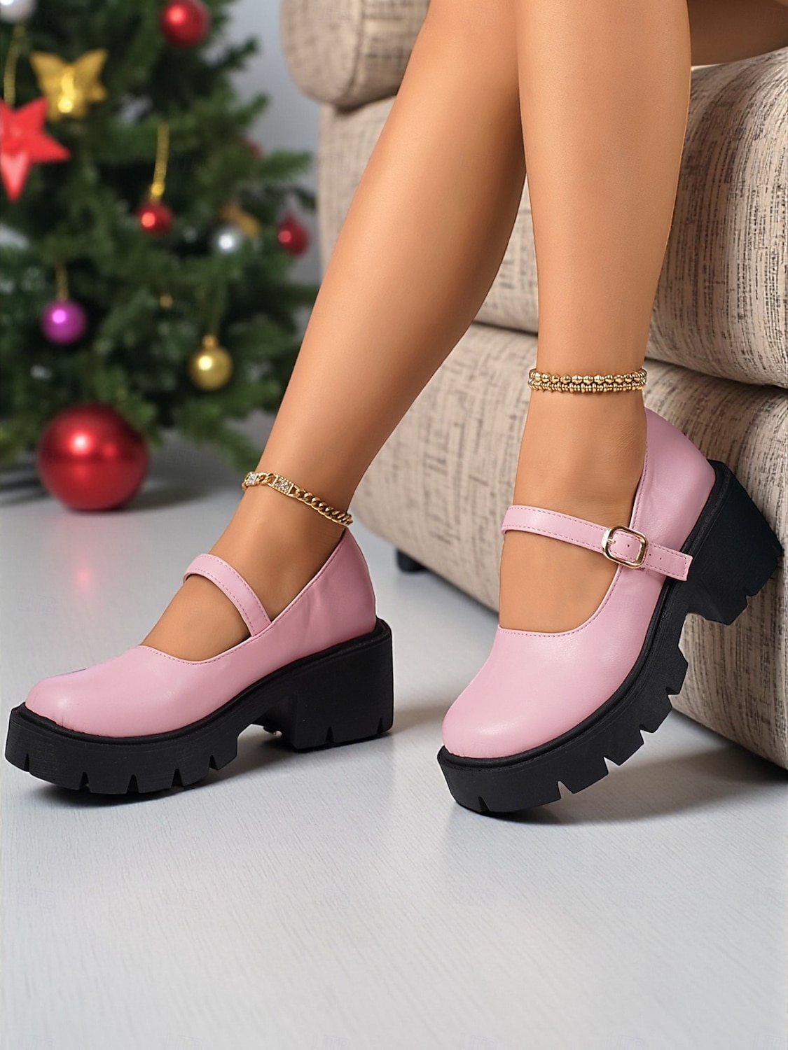 Sapatos plataforma mary jane femininos bordô com tira de fivela, sola grossa, estilo casual e chique para inverno, natal e uso diário de 2026 por $34.99 –P4