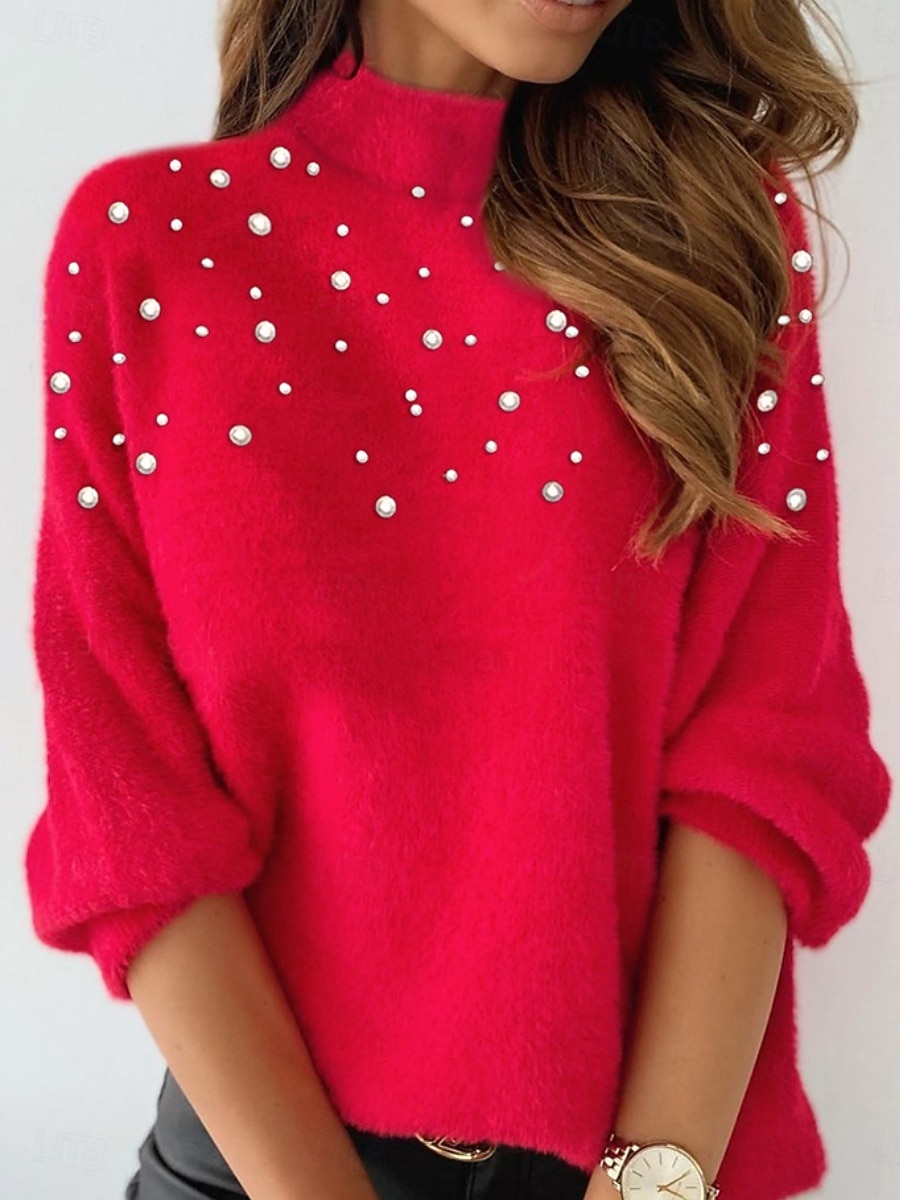 Pentru femei Bluză Culoare solidă Stilat Casual Manșon Lung Mock Gât Topuri obișnuite Zilnic Ștrasuri Negru Galben Roz Îmbujorat Roșu-aprins Maro Primăvară Toamnă Iarnă 2025 - $23.99 –P1