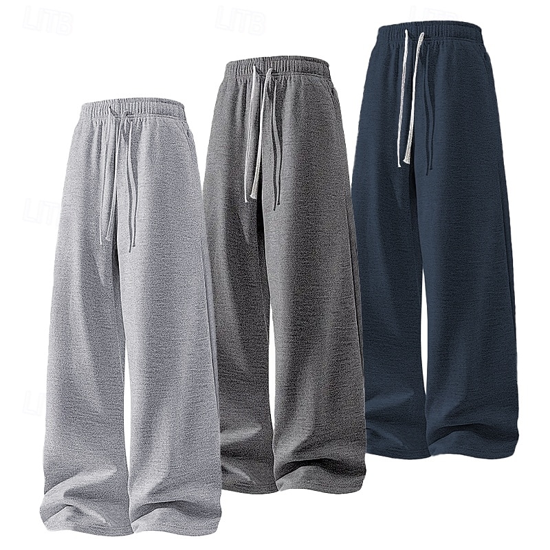 Multi Packs 3pcs Men's Black+Navy Blue+Light Grey Sweatpants Trousers Lightweight Straight Leg Sweatpants Drawstring Elastic Waist Plain Vacation Daily Wear Spandex Spring 2026 - $42.99 –P11