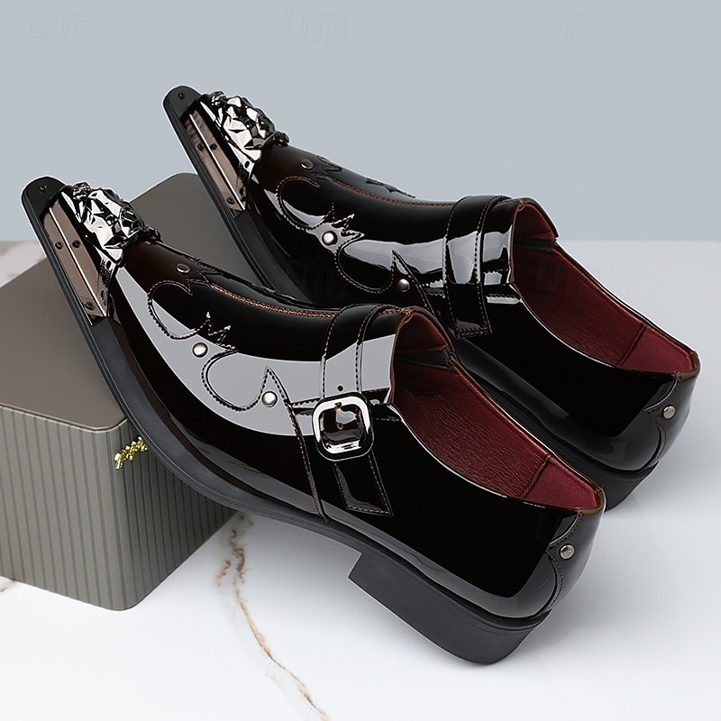 Rode herenschoenen van imitatieleer met monniksband en krokodillenprint – elegant schoeisel voor kerst en feestdagen 2026 - $94.99 –P5