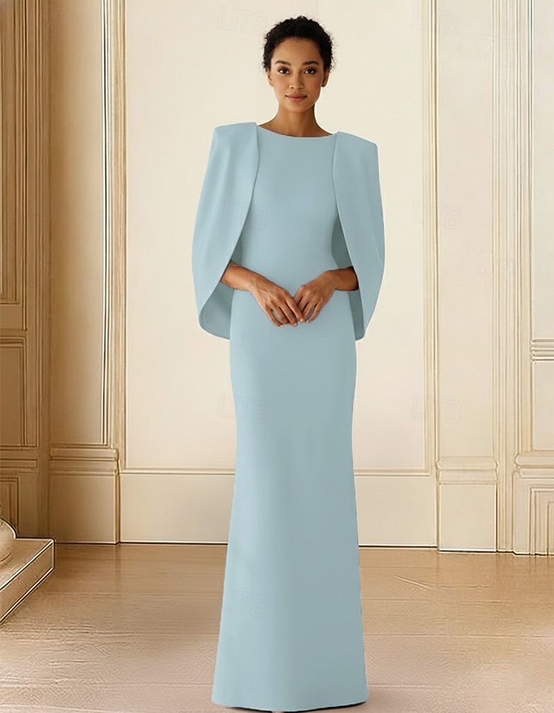 Sheath Column Floor Length Prom Dresses Evening Gown Ball Gown Formal Dress Elegant Silky Long Sleeve Boat Neck Wedding Formal Pocket Stretch Crepe with Shawl 2026 - $149.99 –P4