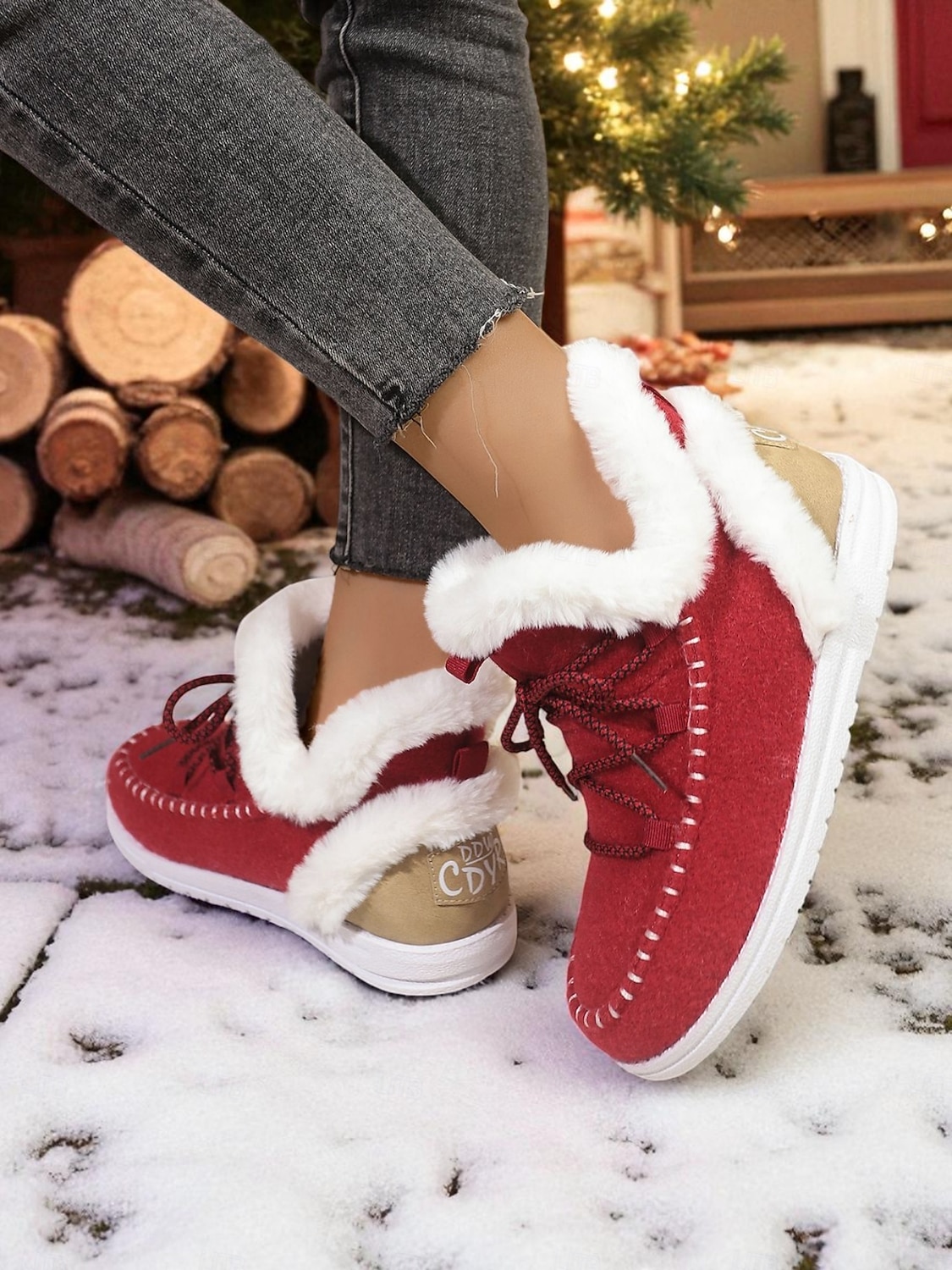 Női Csizmák Hócipők Fűzős csizmák Téli csizma Karácsony Napi Gyapjú bélelt Csizmák Bokacsizmák Lapos Kerek orrú Alkalmi Műszőrme Ruhaanyag Papucs Fekete Rózsaszín Piros 2025 - $11.99 –P6