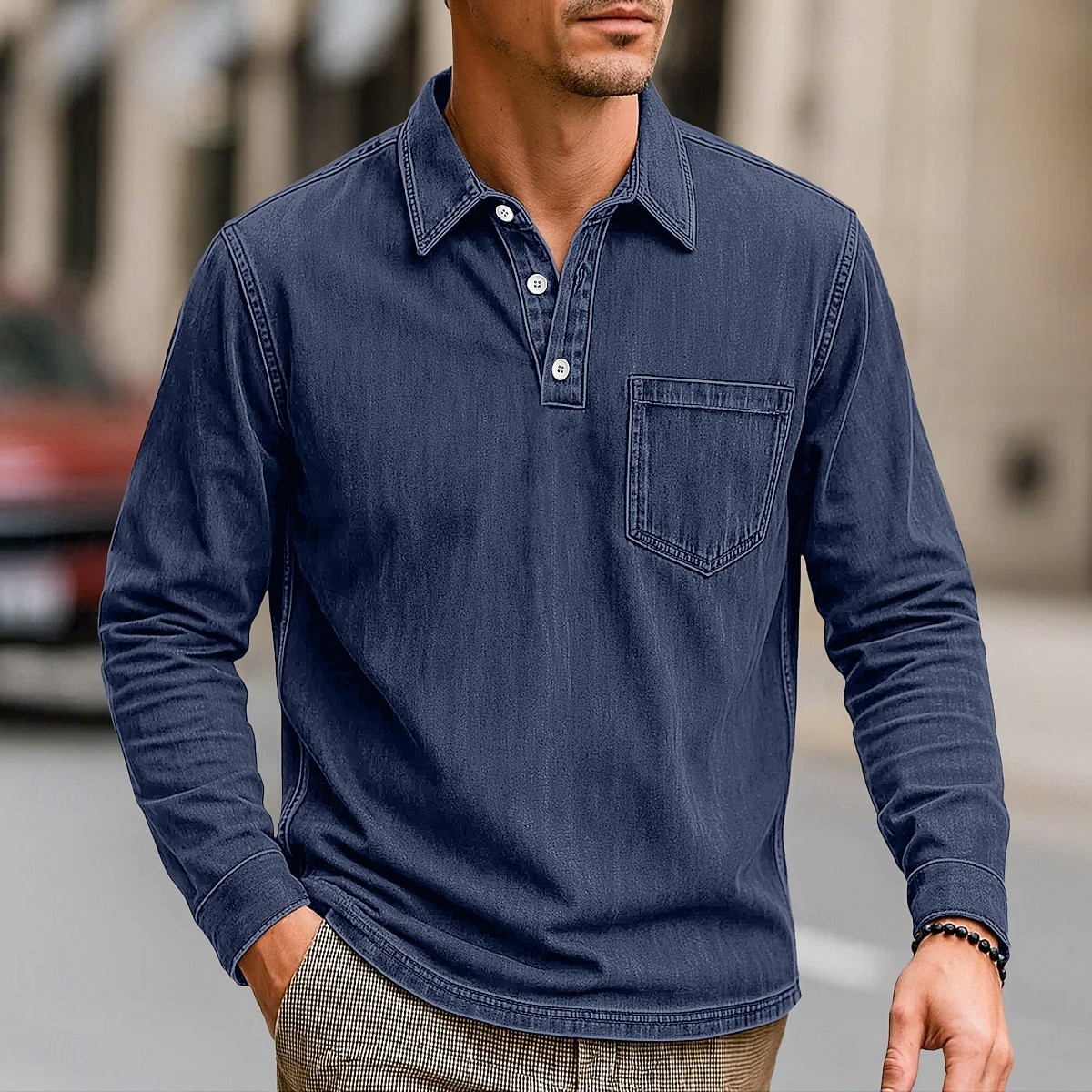 Per uomo Polo Polo da Golf Streetwear Affari Classico Manica Lunga Vintage Essenziale Tinta unica Semplice Tasca Autunno Inverno Interstagionale Vestibilità comoda Nero Rosa Blu marino Blu Viola del 2026 a $31.99 –P8