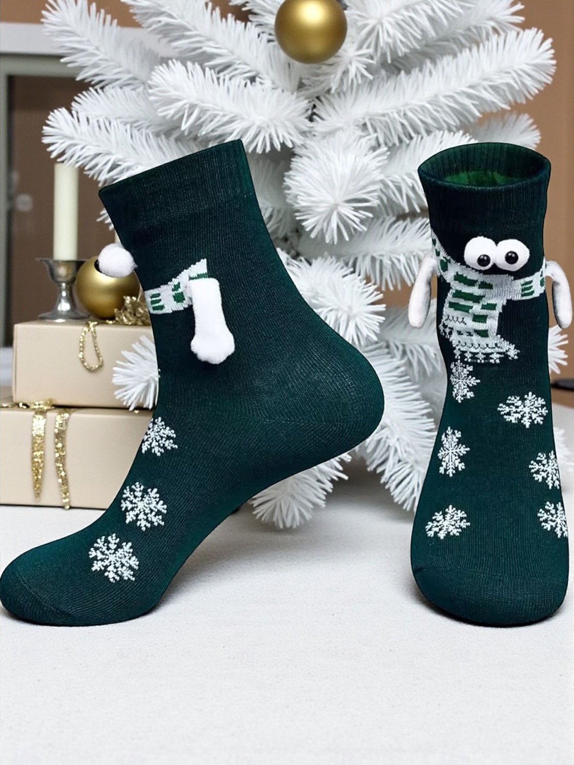 Женский рождественский комплект носков, 4 пары, снежинка &Зимние носки с оленями и помпонами, уютные вязаные короткие праздничные носки для подарков, дома &рождественские вечеринки 2026 - $18.99 –P4