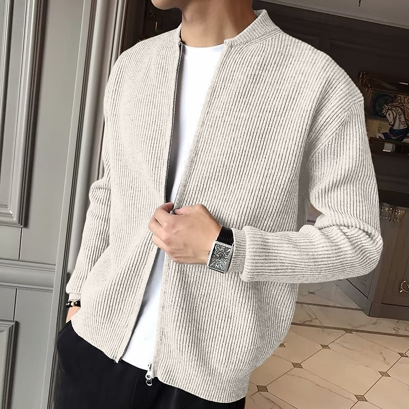 Hombre Pulóveres Chaqueta de Punto Jersey con cremallera Estriado Tejer Tops regulares De Punto Color sólido Cuello Mao Vacaciones Moda Casual Ropa Cotidiana Ropa Primavera & Otoño Negro Color Caquí 2026 - $26.99 –P2