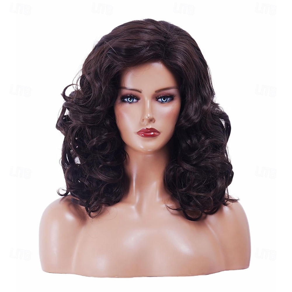 פאות חום כהה 16 אינץ' לנשים פאה סינתטית טבעית גלית בצבע חום ארוכה לשנות ה-70 וה-80 לשימוש יומיומי 2026 - $21.99 –P6