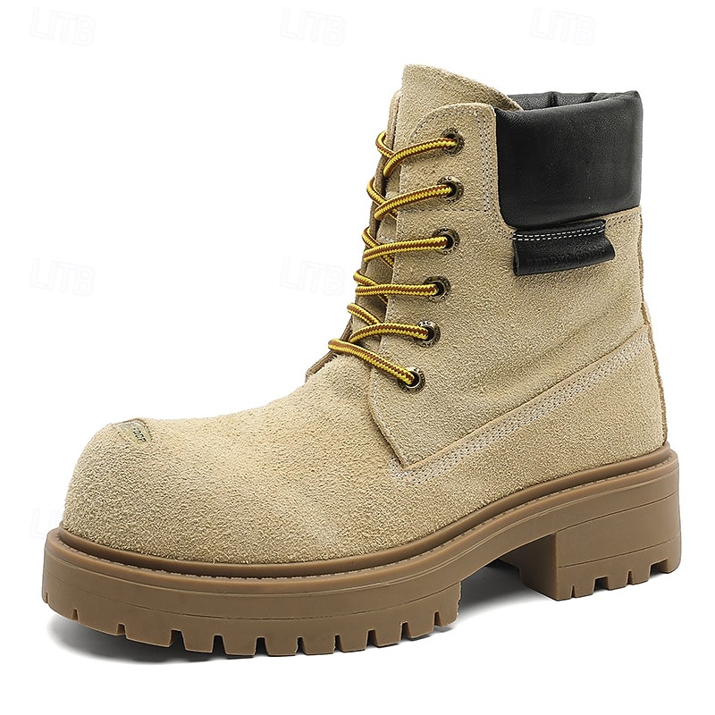 Per uomo Stivali Stivali da Lavoro Camminata Vintage Quotidiano PU Aumento Altezza Confortevole Stivali a Metà Polpaccio Allacciatura Tessuto almond Marrone scuro Nero Autunno Inverno del 2026 a $89.99 –P15