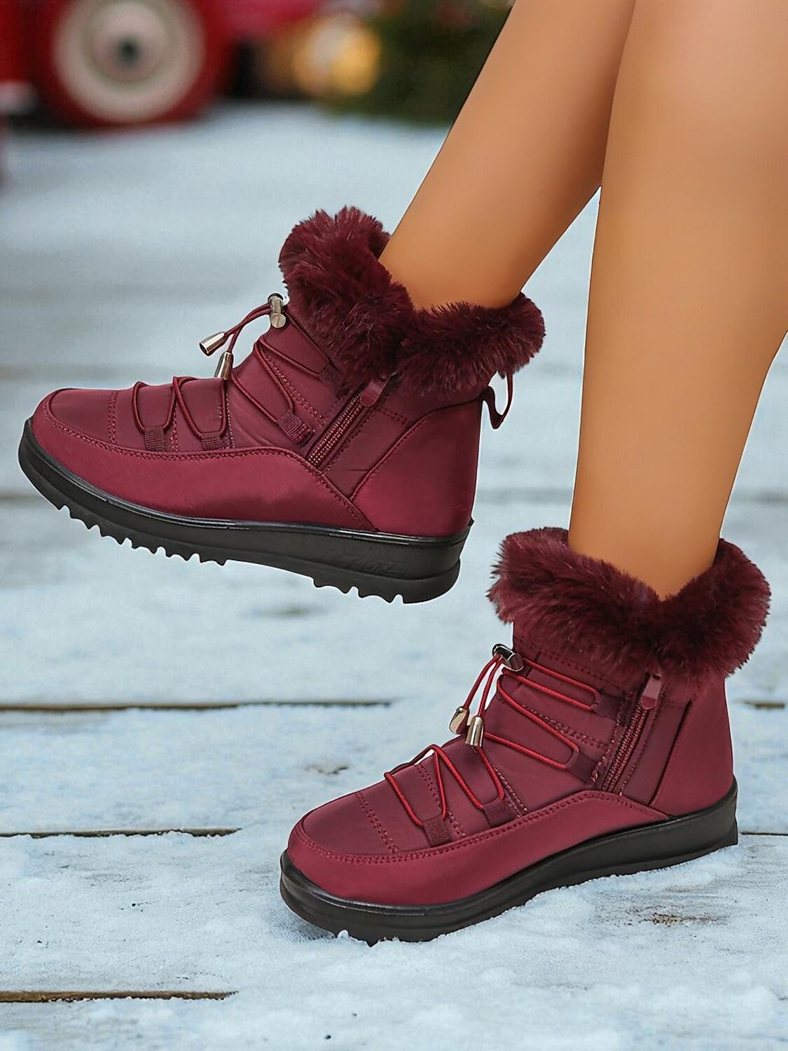 Stivali Donna Inverno 2025 Nuovi Stivali Di Pelliccia Per Le Donne Filo Da Cucire A Mano Mamma Scarpe Di Cotone Stivaletti Con Plateau Leggeri E Morbidi Botas Mujer - Foto 6
